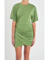 Women's Asymmetric Ruched Mini Dress