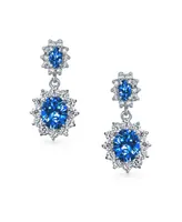 Bling Jewelry Crown Halo Oval Cubic Zirconia Small Royal Blue Cz Fashion Dangle Drop Earrings For Prom smaid Rhodium Plated