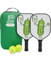 Big Dill Pickleball Co. Infinity Fiberglass Pickleball Paddles Set - 2 Paddles with Covers, 2 Pickleballs, & Bag