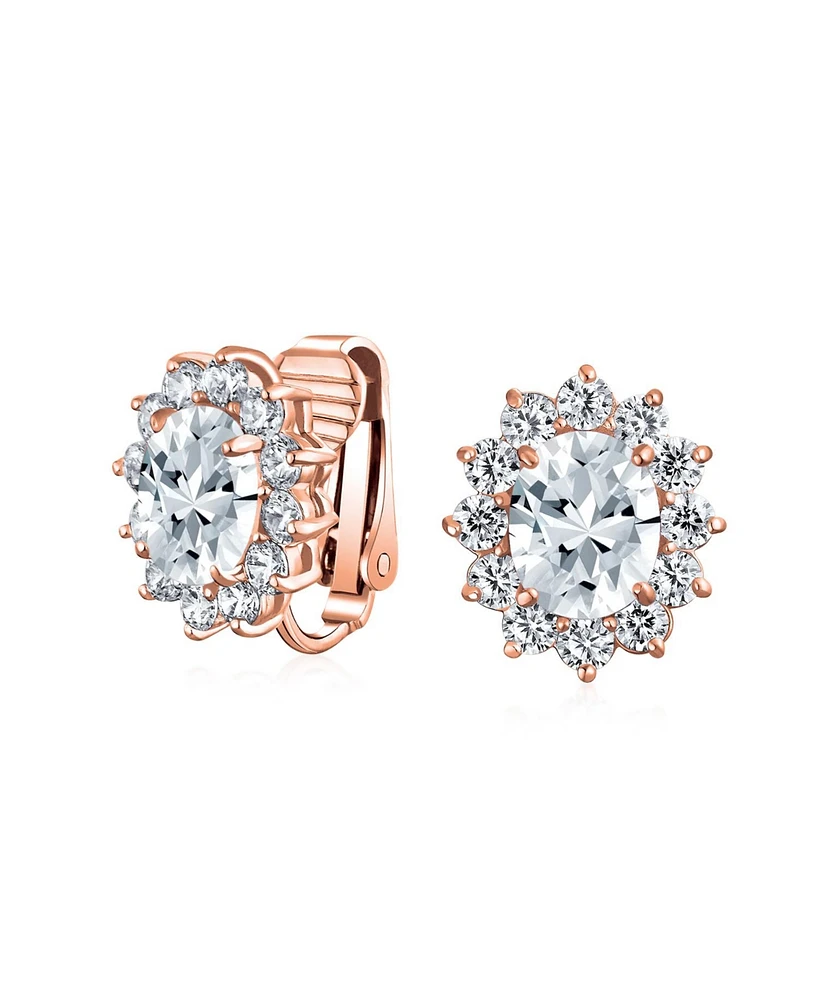 Bling Jewelry Classic Cubic Zirconia Cz Halo Crown Oval Stud Clip On Earrings Non Pierced Ears