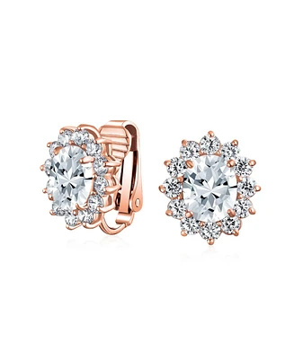 Bling Jewelry Classic Cubic Zirconia Cz Halo Crown Oval Stud Clip On Earrings Non Pierced Ears