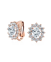 Bling Jewelry Classic Cubic Zirconia Cz Halo Crown Oval Stud Clip On Earrings Non Pierced Ears