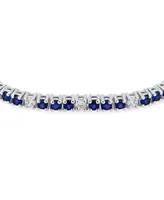 Gemstones 2.2 Ctw White Zircon Alternating Created Blue Sapphire Bolo Tennis Bracelet for Women Adjustable 7-8 Inch .925 Sterling Silver