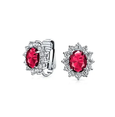 Bling Jewelry Classic Cubic Zirconia Cz Halo Crown Oval Stud Clip On Earrings Non Pierced Ears