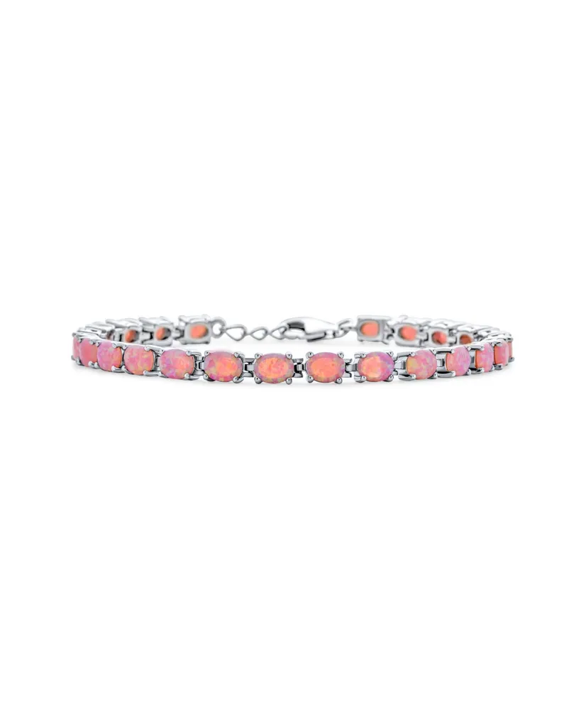 Bling Jewelry Simple Strand Created Pink Synthetic Opal Tennis Bracelet For Women Sterling Silver 7-7.5 Inch