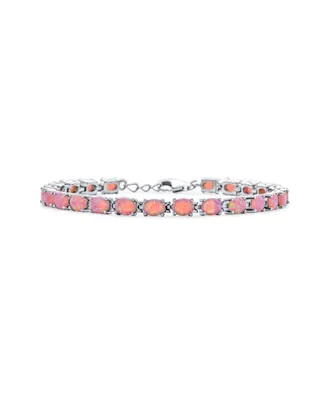 Simple Strand Created Pink Opal Tennis Bracelet For Women .925 Sterling Silver October Birthstone 7-7.5 Inch