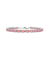 Bling Jewelry Simple Strand Created Pink Opal Tennis Bracelet For Women Sterling Silver 7-7.5 Inch