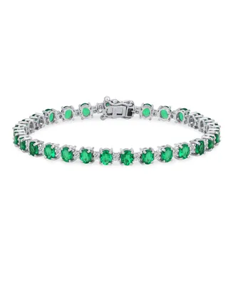 Bling Jewelry Simple Strand Alternating Created Green Synthetic Emerald Zircon Tennis Bracelet For Women Sterling Silver 7.25 Inch