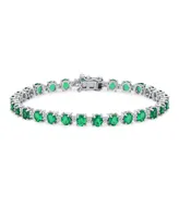 Bling Jewelry Simple Strand Alternating Created Green Synthetic Emerald Zircon Tennis Bracelet For Women Sterling Silver 7.25 Inch