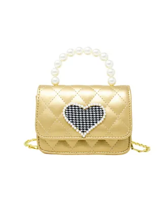 Girl's Gold Quilted Pearl Handle Heart Bag