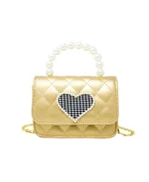 Girl's Gold Quilted Pearl Handle Heart Bag