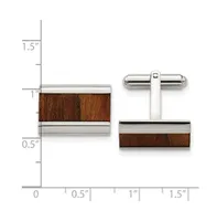 Chisel Stainless Steel Polished Koa Wood Inlay Rectangle Cufflinks