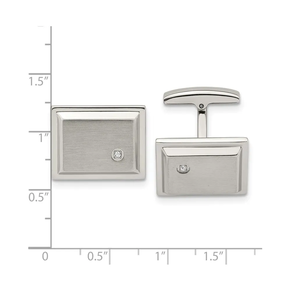 Chisel Stainless Steel Brushed and Polished Cz Rectangle Cufflinks