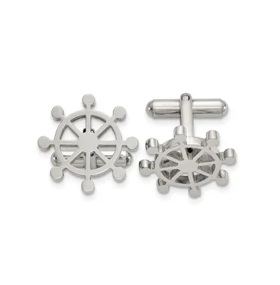 Chisel Stainless Steel Polished Ship's Wheel Cufflinks