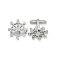 Chisel Stainless Steel Polished Ship's Wheel Cufflinks