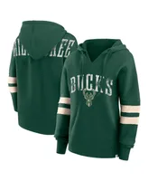 Women's Fanatics Hunter Green Distressed Milwaukee Bucks Bold Move Dolman V-Neck Pullover Hoodie