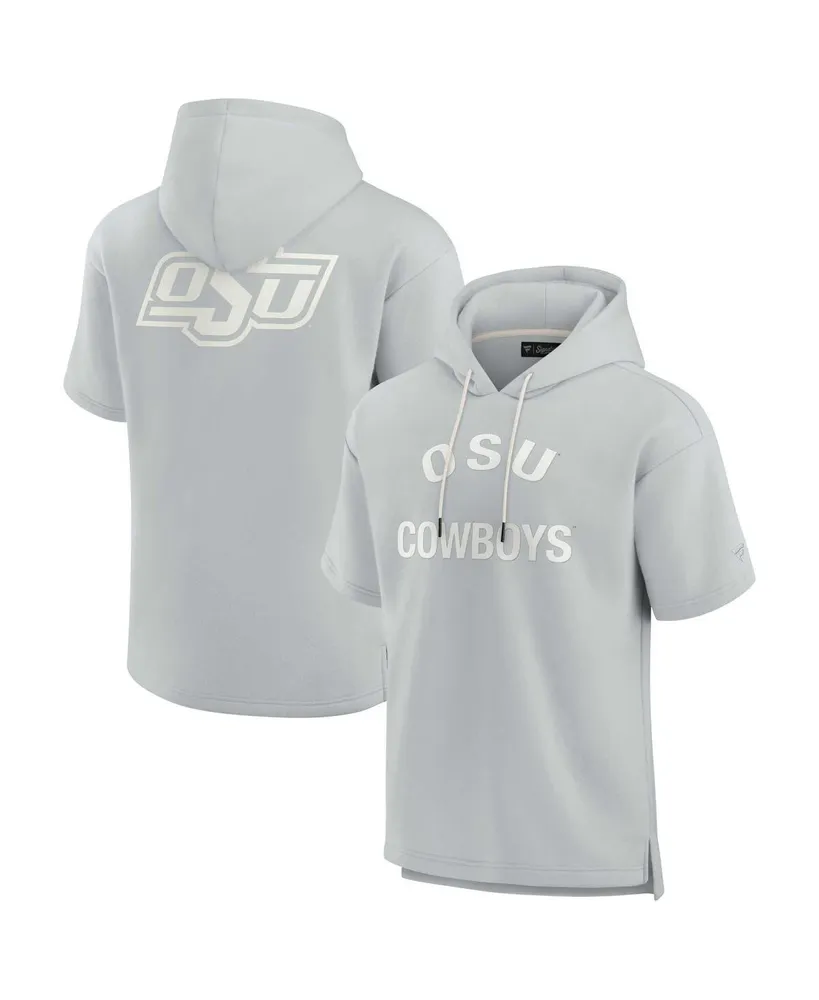 Men's and Women's Fanatics Signature Gray Oklahoma State Cowboys Super Soft Fleece Short Sleeve Pullover Hoodie