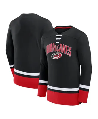 Men's Fanatics Black Carolina Hurricanes Back Pass Lace-Up Long Sleeve T-shirt