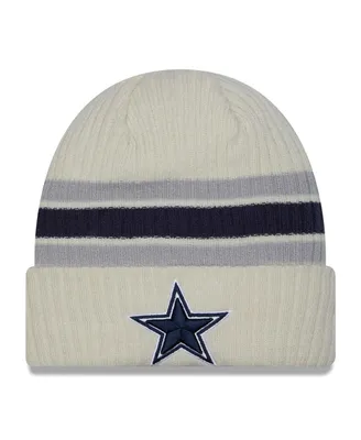 Men's New Era Cream Dallas Cowboys Team Stripe Cuffed Knit Hat