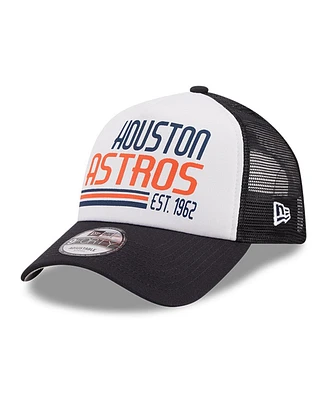 Men's New Era White, Navy Houston Astros Stacked A-Frame Trucker 9FORTY Adjustable Hat