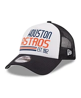 Men's New Era White, Navy Houston Astros Stacked A-Frame Trucker 9FORTY Adjustable Hat