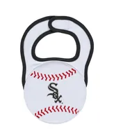 Newborn and Infant Boys Girls White Chicago Sox Sleep Play Full-Zip Footed Jumper with Bib