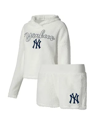 Women's Concepts Sport Cream New York Yankees Fluffy Hoodie Top and Shorts Sleep Set