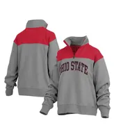 Women's Pressbox Gray Ohio State Buckeyes Avon Fleece Quarter-Zip Jacket