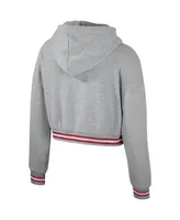 Women's The Wild Collective Heather Gray Distressed Alabama Crimson Tide Cropped Shimmer Pullover Hoodie