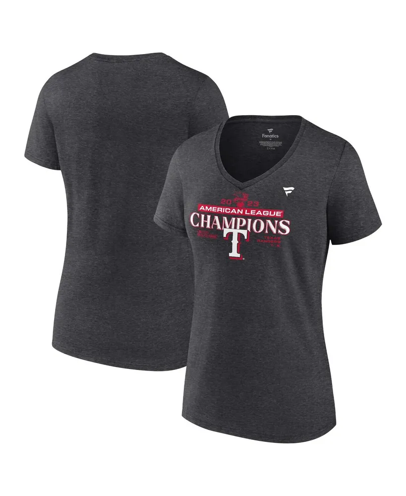 Women's Fanatics Heather Charcoal Texas Rangers 2023 American League Champions Locker Room Plus V-Neck T-shirt