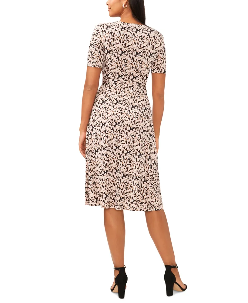 Msk Petite Printed V-Neck Short-Sleeve Midi Dress