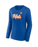 Women's Fanatics Royal New York Mets Run The Bases Long Sleeve T-shirt and Cuffed Knit Hat with Pom Combo Set