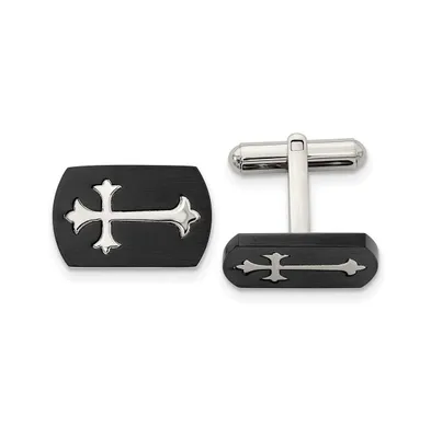 Chisel Stainless Steel Brushed Polished Black plated Cross Cufflinks