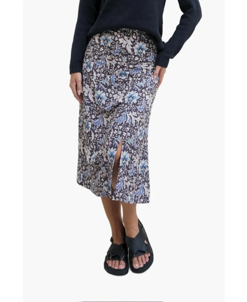 Paneros Clothing Women's Floral Printed Avery Midi Skirt Navy