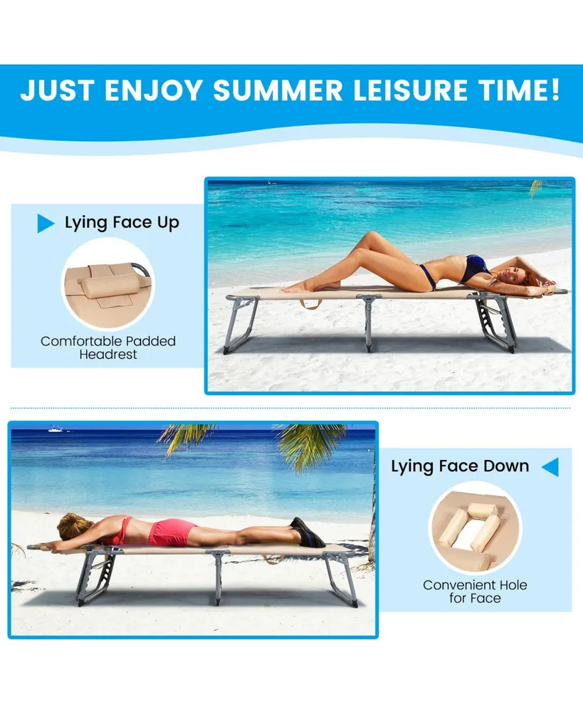 Folding Chaise Lounge Chair with Face Hole for Beach