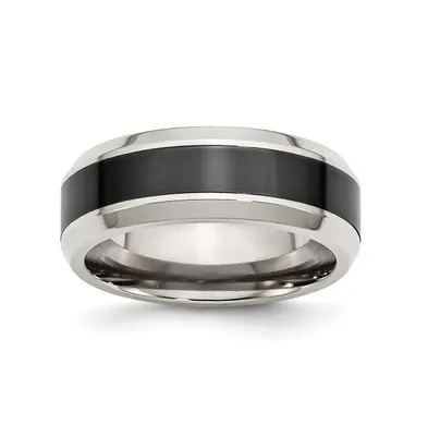 Chisel Stainless Steel Base Polished Black Ceramic Center Band Ring
