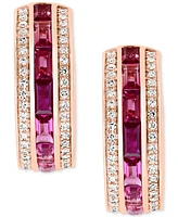 Effy Ruby (1/5 ct. t.w.), Pink Tourmaline (7/8 ct. t.w.), & Diamond (1/3 ct. t.w.) Small Huggie Hoop Earrings in 14k Rose Gold, 0.75"