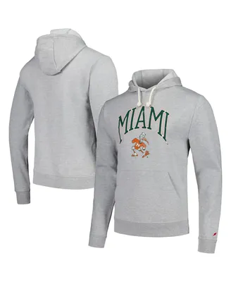 Men's League Collegiate Wear Heather Gray Distressed Miami Hurricanes Tall Arch Essential Pullover Hoodie