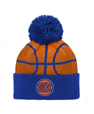 Preschool Boys and Girls Blue New York Knicks Basketball Head Cuffed Knit Hat with Pom