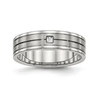 Chisel Stainless Steel Brushed Cz 6mm Grooved Band Ring