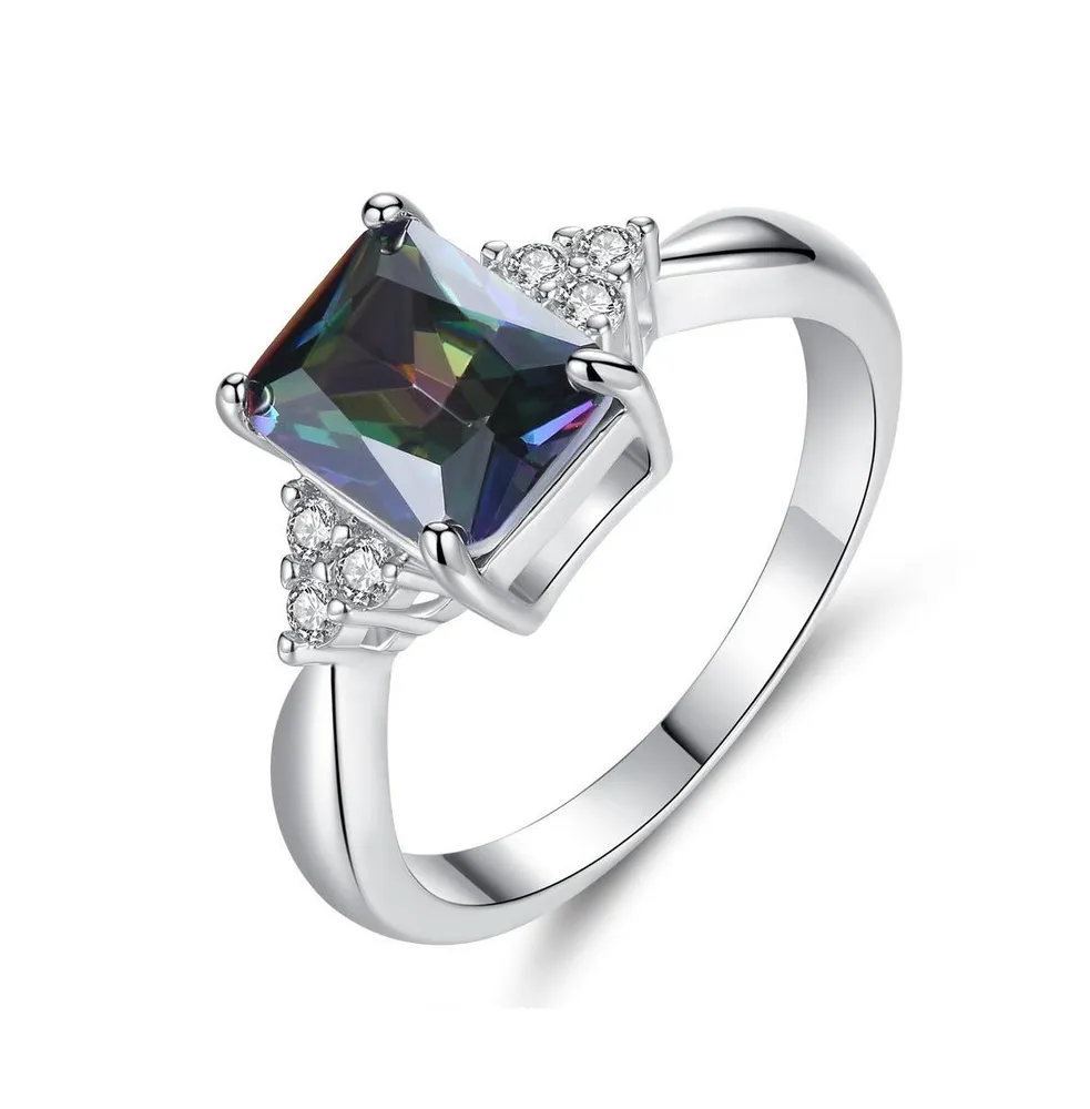 Mystic Topaz Ring 2.5 ct Princess Cut