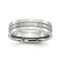 Chisel Stainless Steel Polished Satin Center 6mm Grooved Band Ring