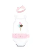 Little Treasure Baby Girls Treasure Baby Sleeveless Bodysuit and Headband Set, Ice Cream Cone