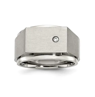 Chisel Stainless Steel Brushed and Polished Cz Signet Ring