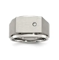 Chisel Stainless Steel Brushed and Polished Cz Signet Ring