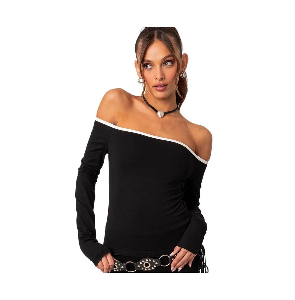 Women's Captain contrast off shoulder top - Black-and