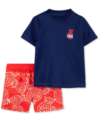 Carter's Toddler Boys Rashguard Top and Pineapple-Print Swim Shorts, 2 Piece Set