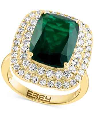 Effy Lab Grown Emerald (4-7/8 ct. t.w.) & Lab Grown Diamond (1-1/10 ct. t.w.) Double Halo Ring in 14k Gold