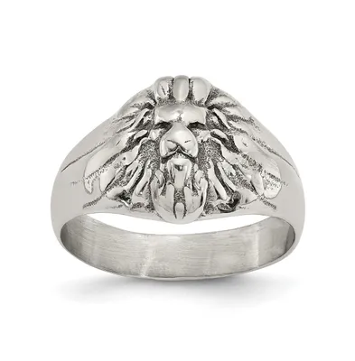 Chisel Stainless Steel Antiqued and Polished Lion Head Ring