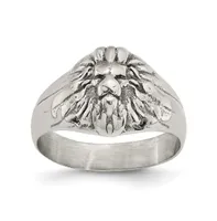 Chisel Stainless Steel Antiqued and Polished Lion Head Ring